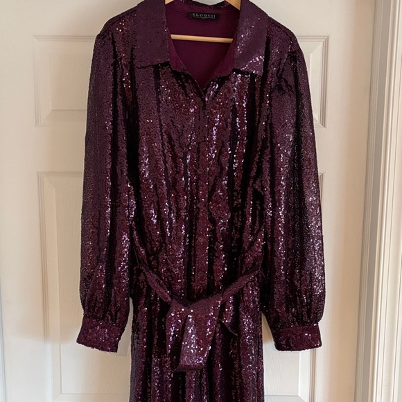 Eloquii Dresses & Skirts - Eloquii Sparkling Long Sleeve Sequined Jumpsuit in Deep Burgundy
